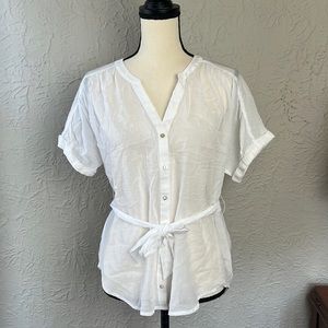Express Sheer V-Neck Tie Waist Top